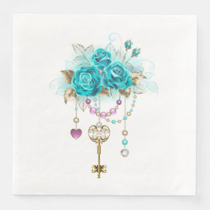 Turquoise Roses with Keys Napkin