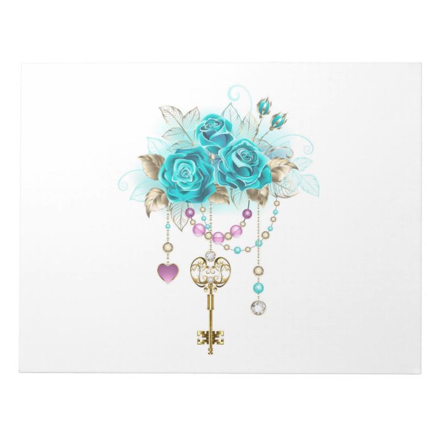 Turquoise Roses with Keys Notepad (Front)