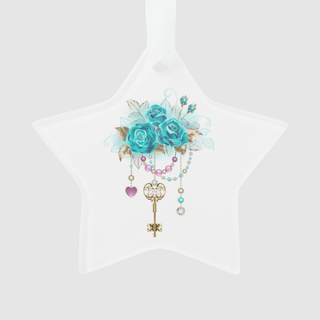 Turquoise Roses with Keys Ornament (Front)