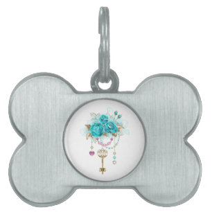 Turquoise Roses with Keys Pet ID Tag