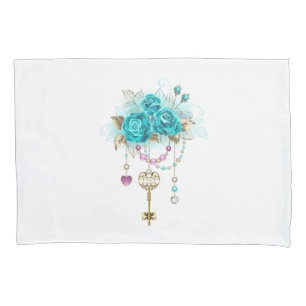 Turquoise Roses with Keys Pillowcase