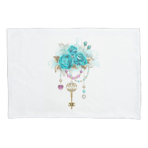 Turquoise Roses with Keys Pillowcase