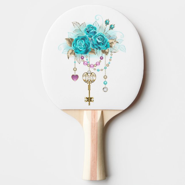 Turquoise Roses with Keys Ping Pong Paddle (Front)
