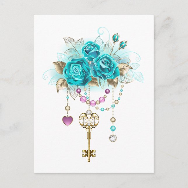 Turquoise Roses with Keys Postcard (Front)