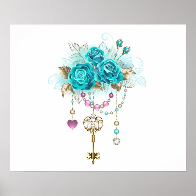 Turquoise Roses with Keys Poster (Front)