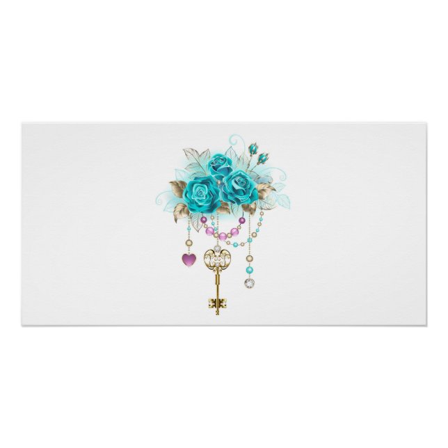 Turquoise Roses with Keys Poster (Front)