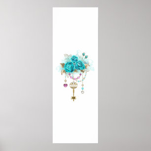 Turquoise Roses with Keys Poster