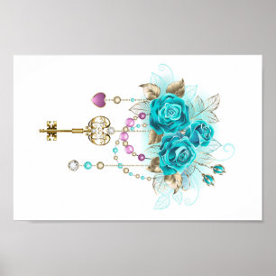 Turquoise Roses with Keys Poster