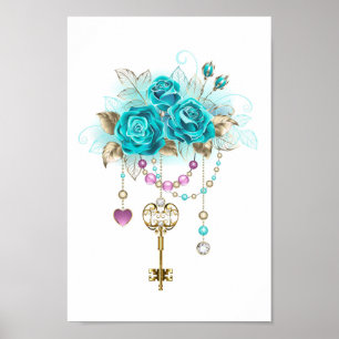 Turquoise Roses with Keys Poster