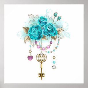 Turquoise Roses with Keys Poster
