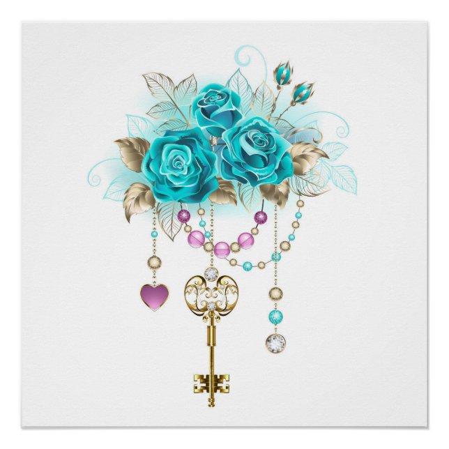 Turquoise Roses with Keys Poster (Front)
