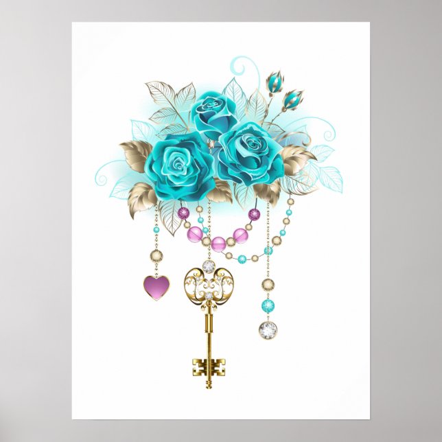 Turquoise Roses with Keys Poster (Front)