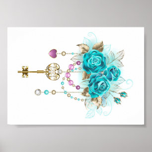 Turquoise Roses with Keys Poster