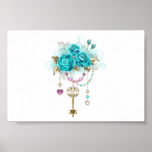 Turquoise Roses with Keys Poster