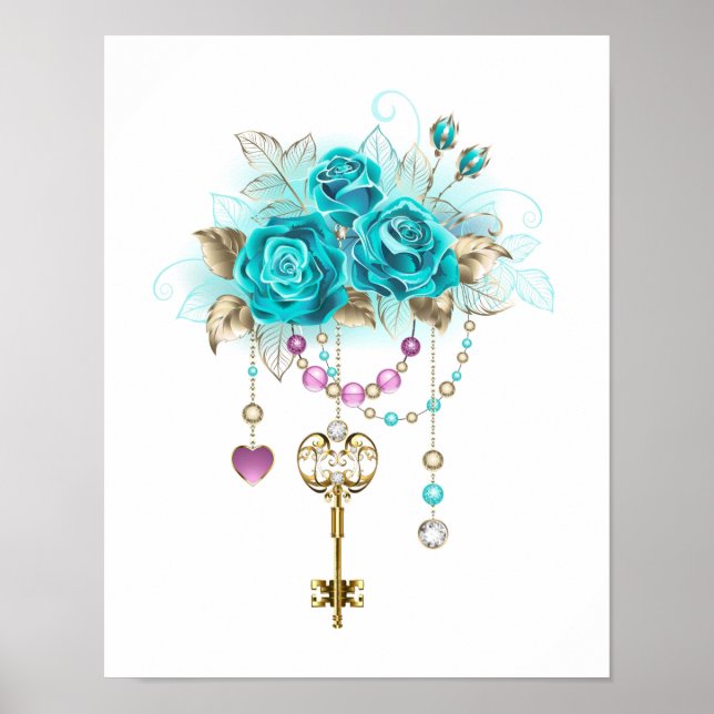 Turquoise Roses with Keys Poster (Front)