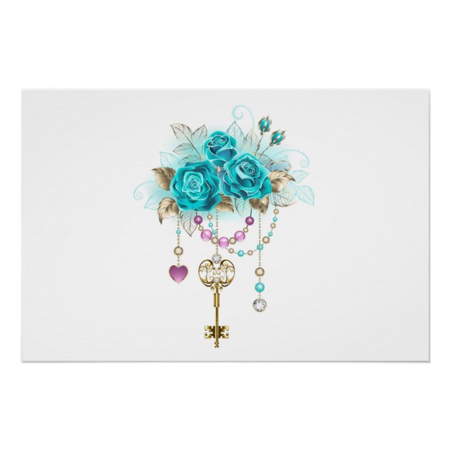 Turquoise Roses with Keys Poster (Front)