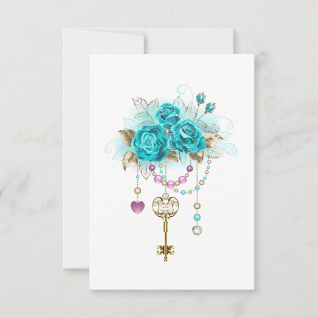 Turquoise Roses with Keys RSVP Card (Front)