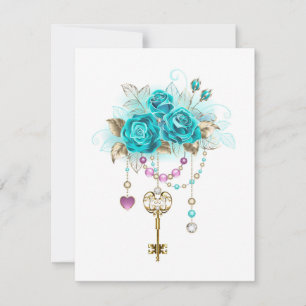 Turquoise Roses with Keys RSVP Card