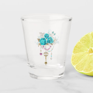 Turquoise Roses with Keys Shot Glass