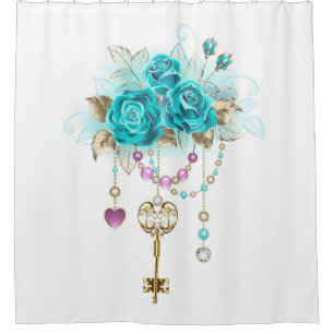 Turquoise Roses with Keys Shower Curtain