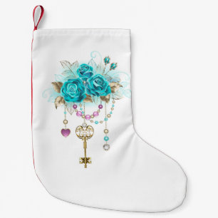 Turquoise Roses with Keys Small Christmas Stocking