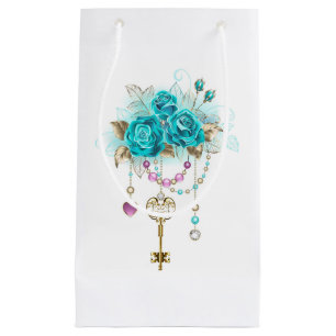 Turquoise Roses with Keys Small Gift Bag