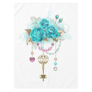 Turquoise Roses with Keys Tablecloth