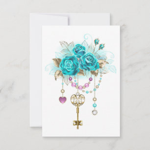 Turquoise Roses with Keys Thank You Card