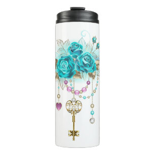 Turquoise Roses with Keys Thermal Tumbler