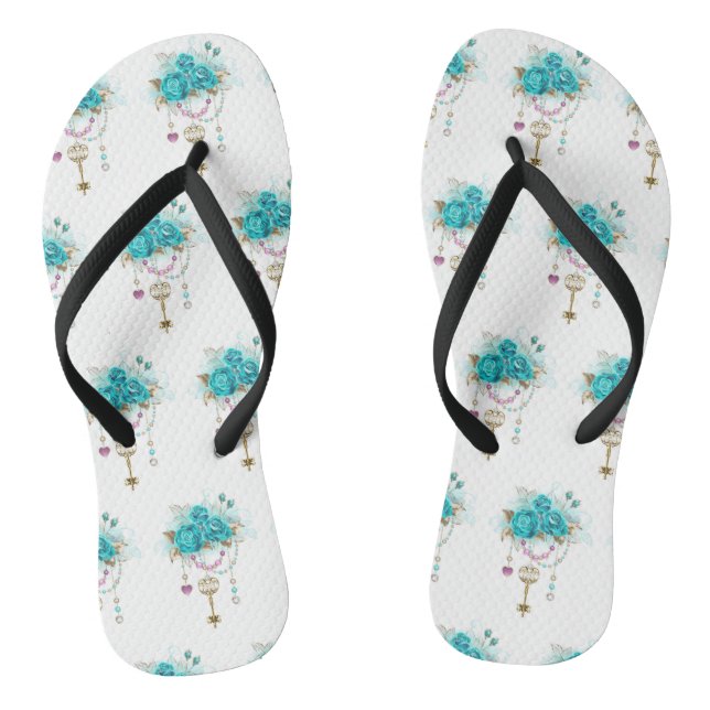 Turquoise Roses with Keys Thongs (Footbed)