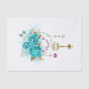 Turquoise Roses with Keys Tissue Paper