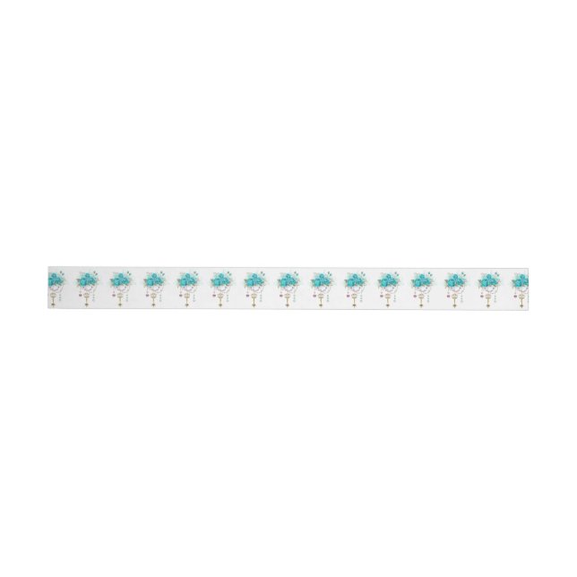 Turquoise Roses with Keys Wrap Around Label (Individual)