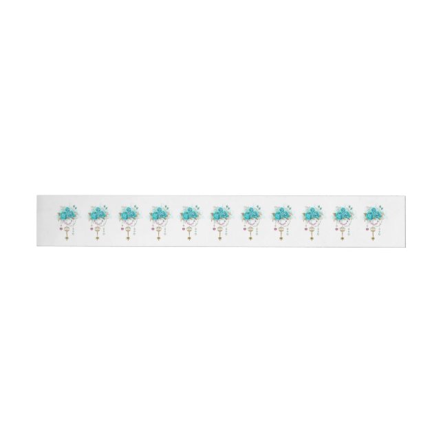 Turquoise Roses with Keys Wrap Around Label (Individual)