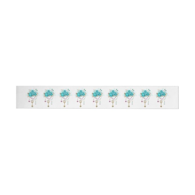 Turquoise Roses with Keys Wraparound Address Label (Individual)