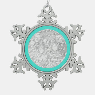 Turquoise Round Border Snowflake Pewter Christmas Ornament
