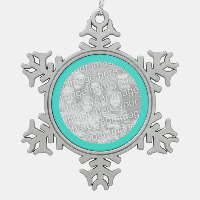 Turquoise Round Border Snowflake Pewter Christmas Ornament (Front)