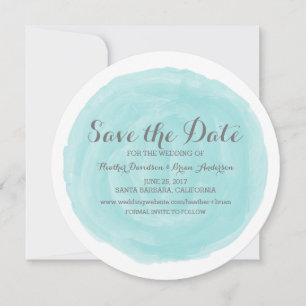 Turquoise Round Watercolor Save the Date Invite