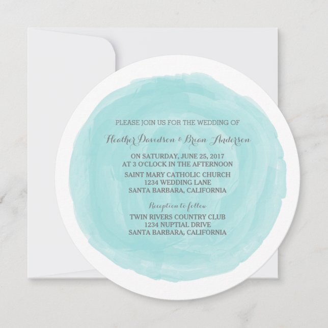 Turquoise Round Watercolor Wedding Invite (Front)