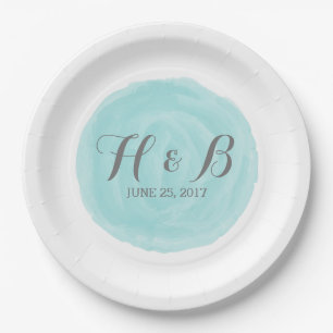 Turquoise Round Watercolor Wedding Paper Plates