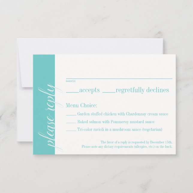 Turquoise RSVP Card, Caroline Wedding Collection Card (Front)