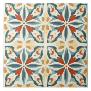 Turquoise, Rust and Yellow Ceramic Tile