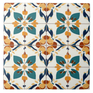 Turquoise, Rust and Yellow Ceramic Tile