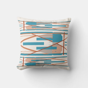 Turquoise Rust Coral Grey Mediterranean-like Motif Cushion