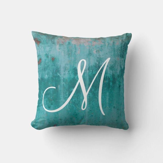 Turquoise Rust Monogram Cushion (Front)