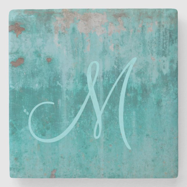 Turquoise Rust | Monogram Stone Coaster (Front)