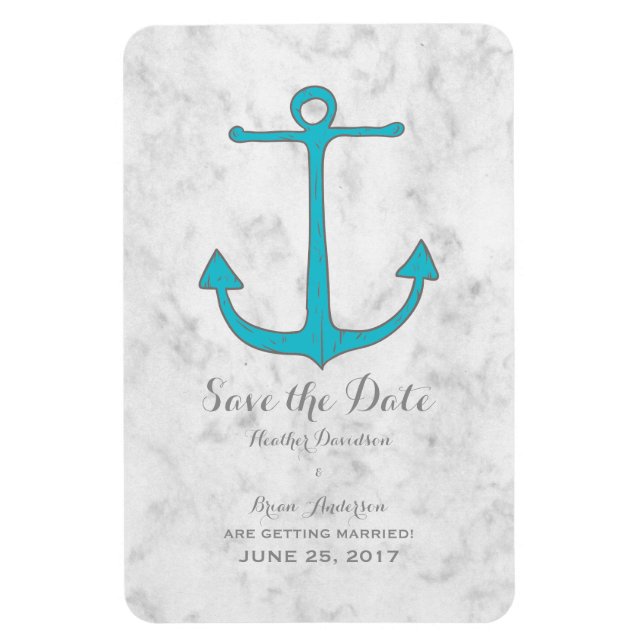 Turquoise Rustic Anchor Save the Date Magnet (Vertical)