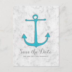 Turquoise Rustic Anchor Save the Date Postcard