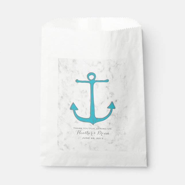 Turquoise Rustic Anchor Wedding Favour Bag (Front)