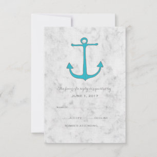 Turquoise Rustic Anchor Wedding RSVP Card