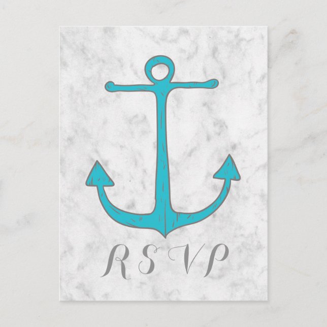 Turquoise Rustic Anchor Wedding RSVP Postcard (Front)